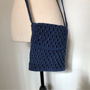 VTG Valerie Barad for  Cabrelli purse cross body bag navy blue ribbon crochet